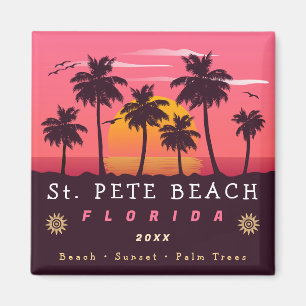 Aimant St. Pete Beach Floride Retro Sunset Palm Trees 80s