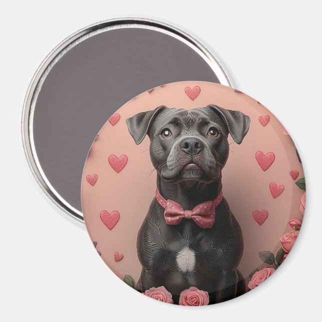 Aimant Staffordshire américain avec Roses - Saint-Valenti (Recto/Verso)