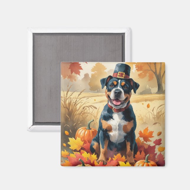 Aimant Staffordshire américain en feuilles d'automne (Recto/Verso)