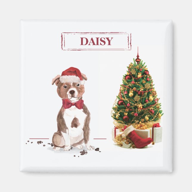 Aimant Staffordshire Bull Terrier Funny Chien de Noël (Devant)