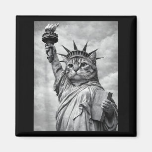 Aimant Statue de chat Liberté Drôle Liberté Chat Blanc No