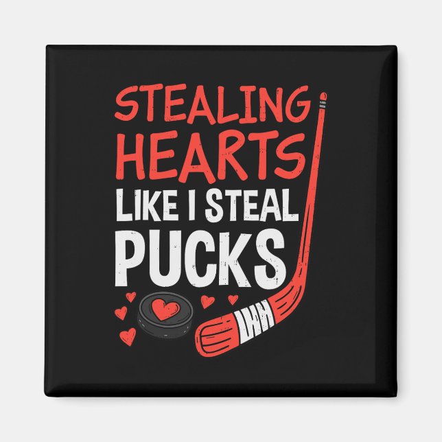 Aimant Stealing Hearts Stealing Pucks Hockey Valentines D (Devant)