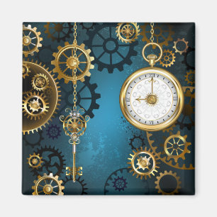 Aimant Steampunk Arrière - plan turquoise avec Gears