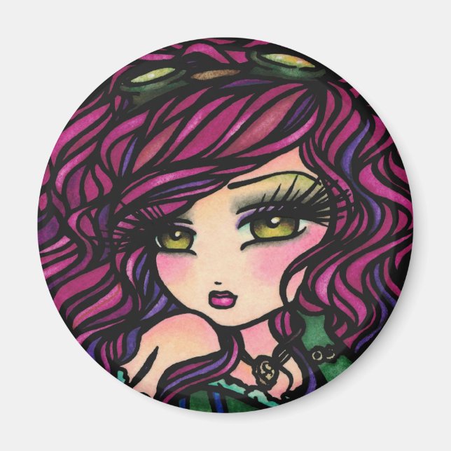 Aimant Steampunk Hot Air Balloon Girl Imaginaire Art (Devant)
