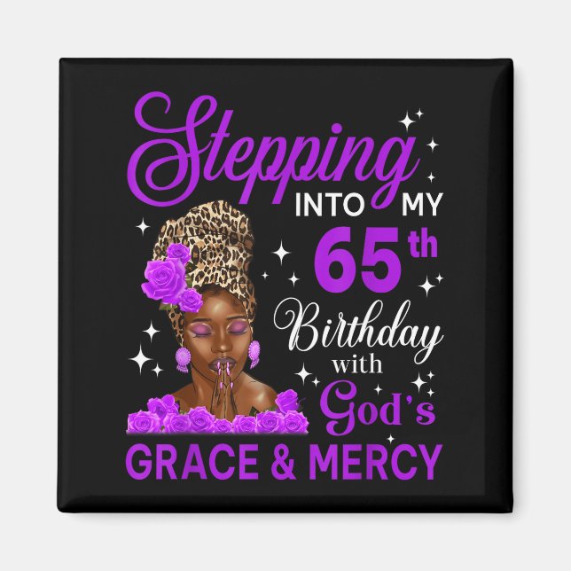 Aimant Stepng Into My 65th Birthday Headwrap Black Woman  (Devant)