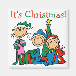 Aimant Stick Figure Enfants C'est Noël Tshirts et cadeaux