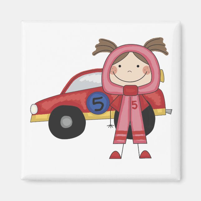 Aimant Stick Figure Girl Race Car Driver Tshirts (Devant)