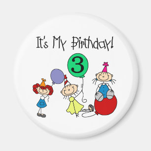 Aimant Stick Kids Party 3ème anniversaire Tshirts et cade