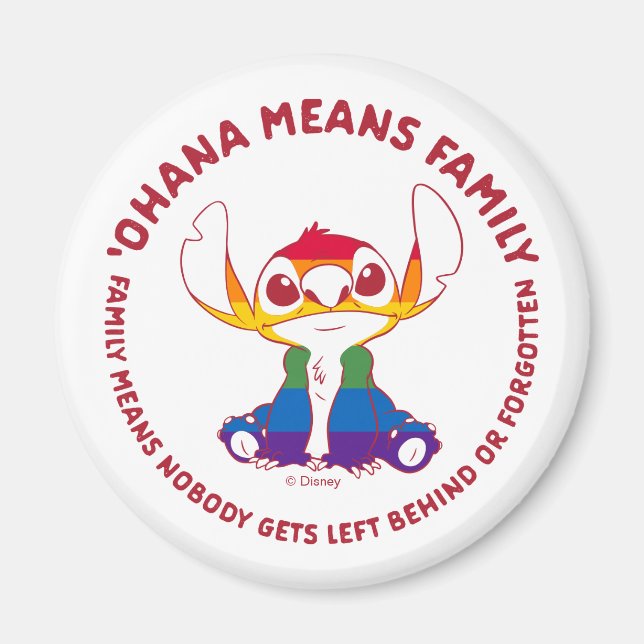 Aimant Stitch | Ohana Means Family - Arc-en-ciel (Devant)