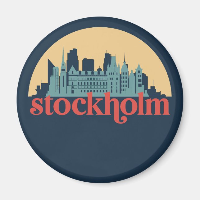 Aimant Stockholm Suède City Skyline Retro Cityscape Art (Devant)
