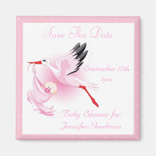 Aimant Stork & Baby Girl Pink Enregistrer le Baby shower 