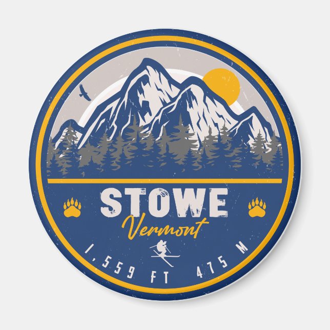 Aimant Stowe Mountain Vermont Retro Sunset Ski Souvenir (Devant)