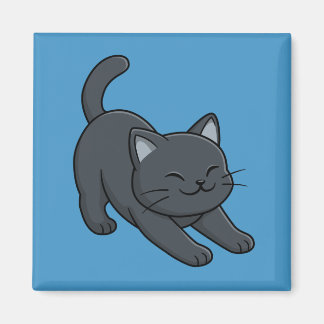 Aimant Stretching Black Cat on Blue