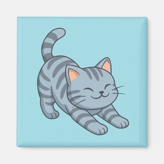 Aimant Stretching Grey Tabby Cat Blue (Devant)