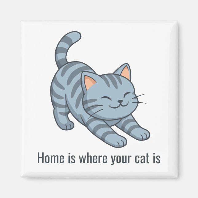 Aimant Stretching Grey Tabby Cat Custom Text (Devant)