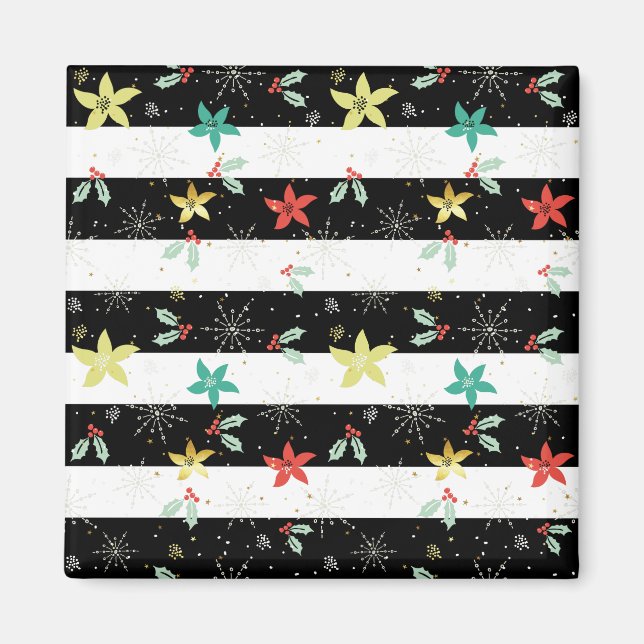 Aimant Stripes et motif de feuillage de Noël (Devant)