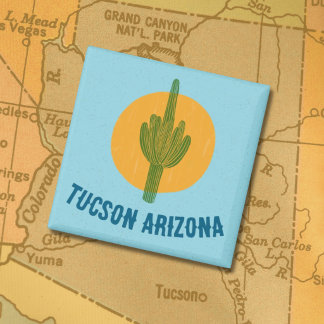 Aimant Style Blockprint Tucson Arizona Cactus Saguaro