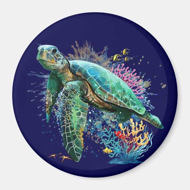 Aimant Style d'aquarelle sous-marine de tortue marine (Devant)