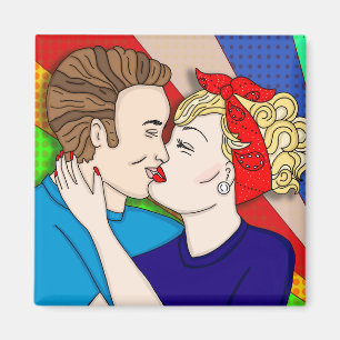 Aimant Style Pop Art Couple Kissing 1950