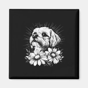 Aimant Style tatouage Adulte Maltais Retro Chien _1