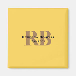 Aimant Style Tendance Monogramme Minimaliste Jaune Uni