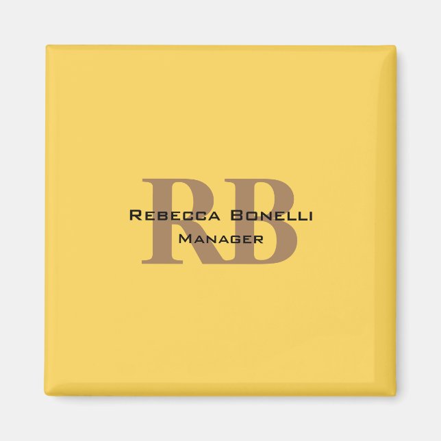 Aimant Style Tendance Monogramme Minimaliste Jaune Uni (Devant)