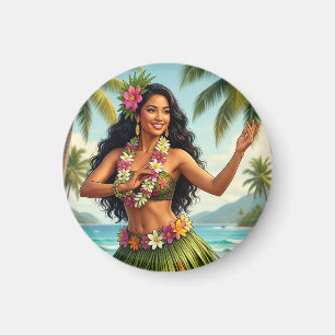 Aimant Style Vintage Fille Hula Hawaïen Voyage