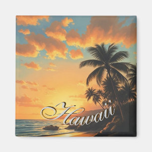 Aimant Style Vintage Hawaïen Voyage Côte Mer Coucher de s