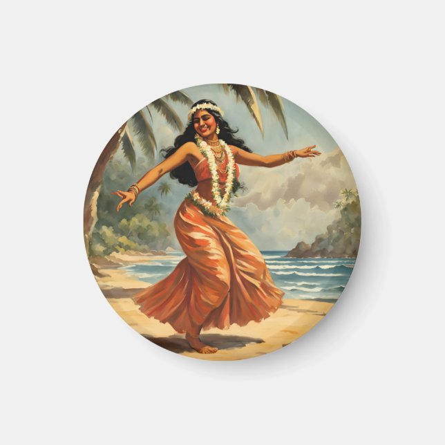 Aimant Style vintage Hawaiian Travel Hula Girl Danser (Devant)