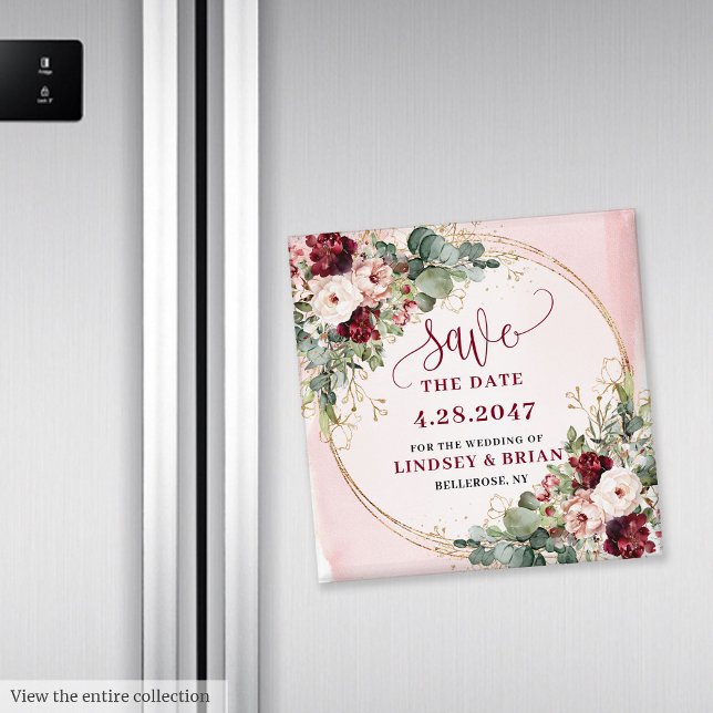 Aimant Stylish Boho Merlot Blush Gold Floral Save Date (Stylish Boho Merlot Blush Gold Floral Save the Date Magnet

)