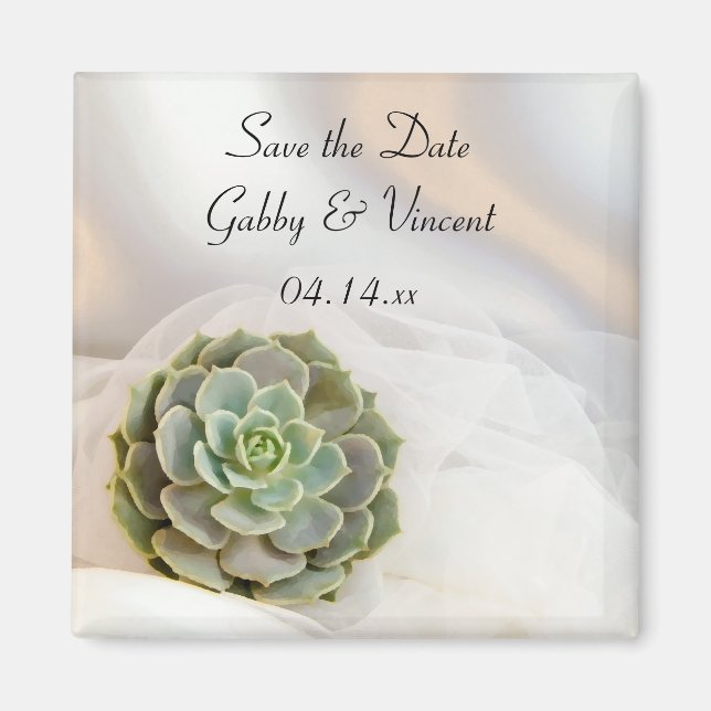 Aimant Succulent vert sur mariage blanc Enregistrer la da (Devant)