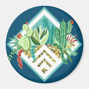 Aimant Succulents tendance & Cactus Terrarium géométrique
