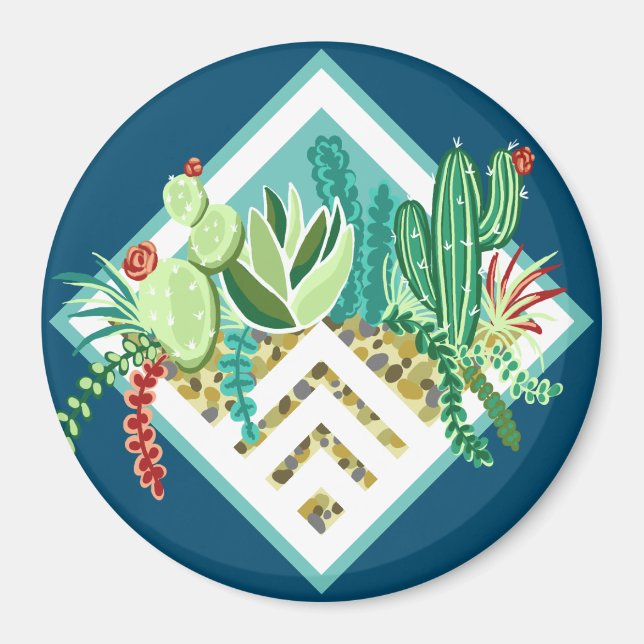 Aimant Succulents tendance & Cactus Terrarium géométrique (Devant)