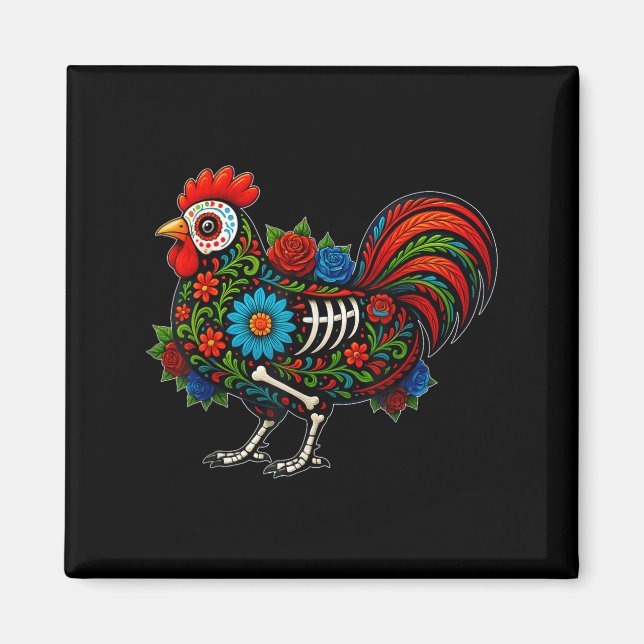 Aimant Sugar Skull Chicken Dia De Muertos Halloween Day O (Devant)