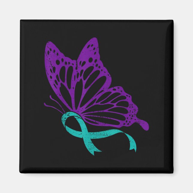 Aimant Suicide Prevention Awareness Teal &amp; Purple Rib (Devant)
