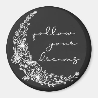 Aimant Suivez vos rêves Lune Florale en blanc