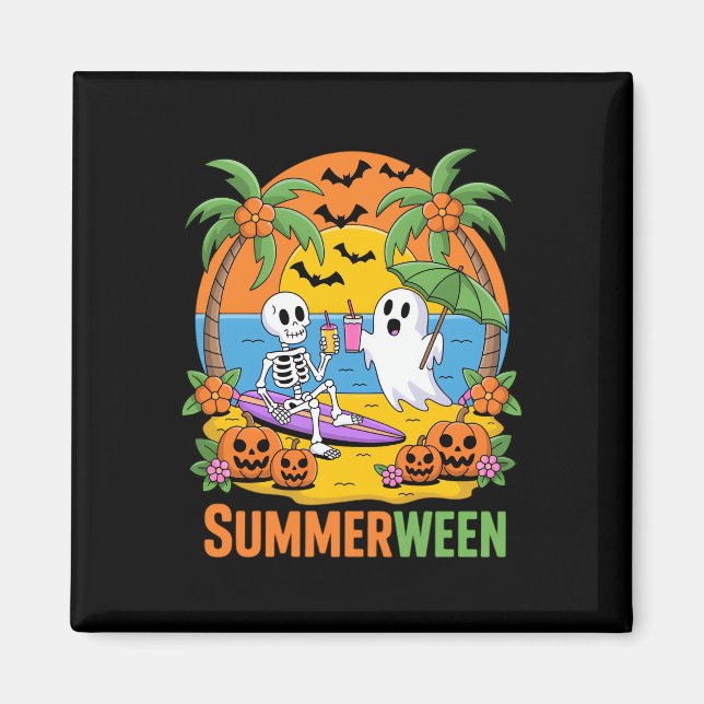 Aimant Summerween Skeleton Ghost Beach Halloween Fu (Devant)