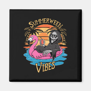 Aimant Summerween Vibes Skeleton Flamant rose Hallowee Éf