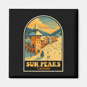 Aimant Sun Peaks Canada Design Vintage Village de ski rét