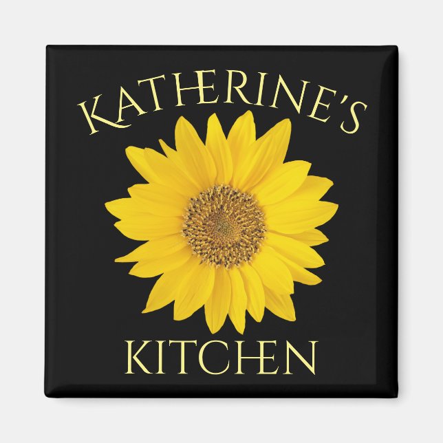 Aimant Sunflower jaune vif Nom de la cuisine Noir (Devant)