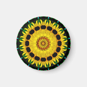 Aimant Sunny Black Eyed Susan Rudbeckia Mandala Abstrait