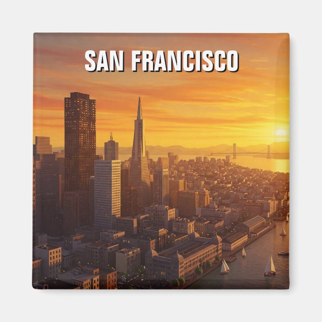 Aimant Sunset San Francisco Skyline California Travel (Devant)