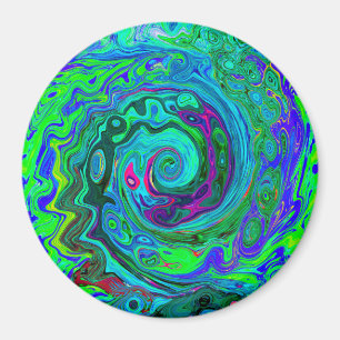 Aimant Super Abstrait Retro Green et Blue Swirl