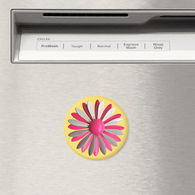 Aimant Super rose MOD Hippie Daisy Fleur Jaune Floral (In Situ (Lave-vaisselle))