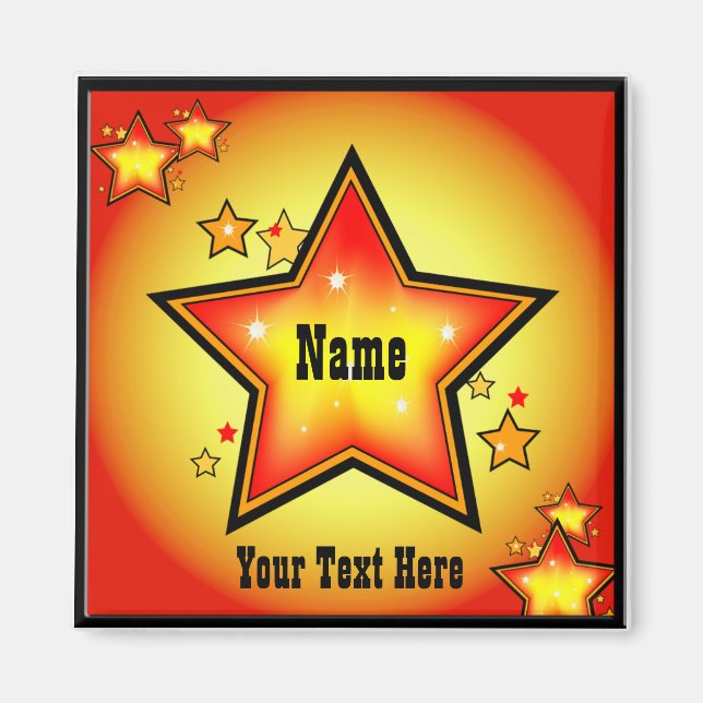 Aimant Super Star Gold Orange Superstar Carré personnalis (Devant)