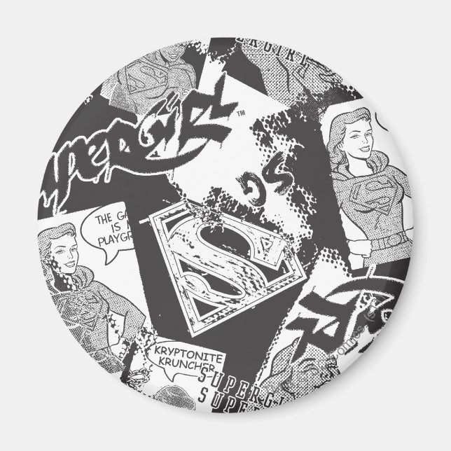 Aimant Supergirl noir et blanc collage (Devant)