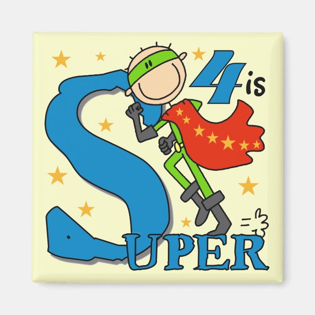 Aimant Superhero Boy 4th Birthday Tshirts et cadeaux (Devant)