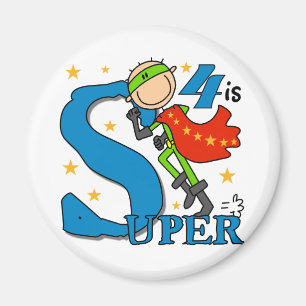 Aimant Superhero Boy 4th Birthday Tshirts et cadeaux