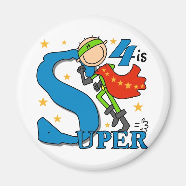 Aimant Superhero Boy 4th Birthday Tshirts et cadeaux (Devant)