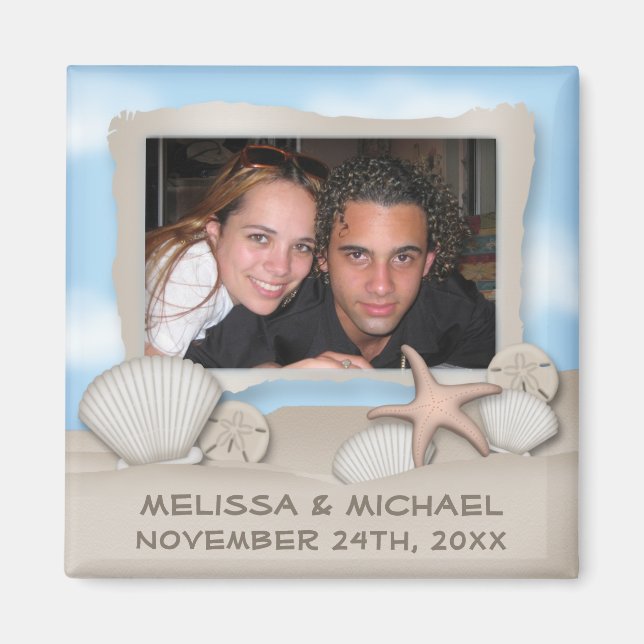 Aimant Sur le coquillage de plage & Photo Save the Date M (Devant)